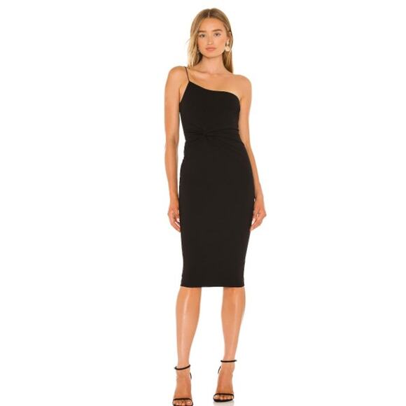 Nookie Womens Dress Lust One Shoulder Midi Front Twist Bodycon Zip Back Black S - Picture 1 of 7